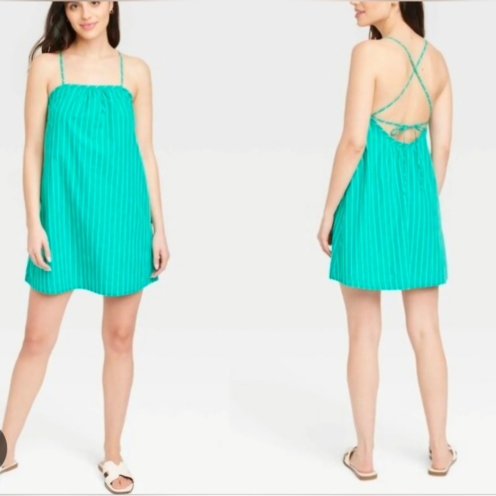 a new day Green Stripe Cotton Mini Dress